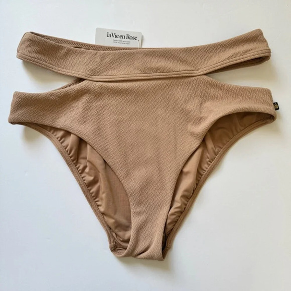 NWT La Vie En Rose Palm Beach High Waist Bikini Bottoms ONLY Gold Sand Sz L - Picture 2 of 12